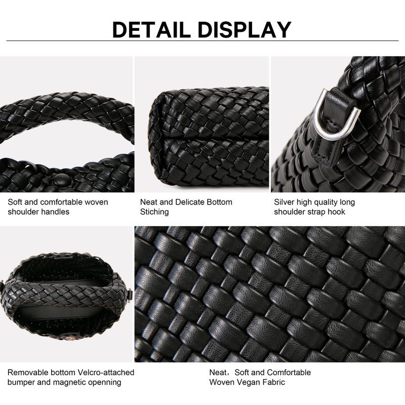 Queenoris Fashion Small Woven Bag for Women, Handmade MINI HOBO Tote Bag Crossbody Handbag Travel Summer Beach Bag - Image 5