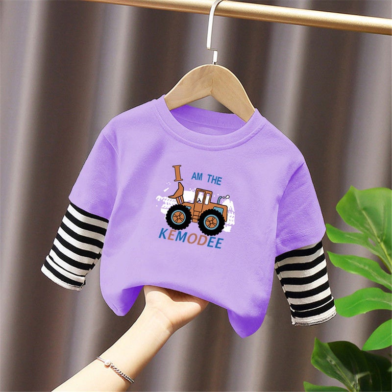G2400# Boys And Girls Casual Pure Cotton Backing Shirt Long Sleeve T-Shirt Children'S Baby Joker Children'S Wear Trendy T - Image 1