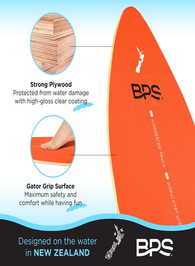 بي بي أس لوح التزلج على الماء "شاكا" من بي بي إس، مقاس 40 بوصة - لوح تزلج خشبي مطلي بالإيبوكسي مع وسادات من مادة EVA - لا حاجة للشمع - لوح تزلج مناسب للمبتدئين والمحترفين - لوح تزلج كبير (برتقالي) - Image 4