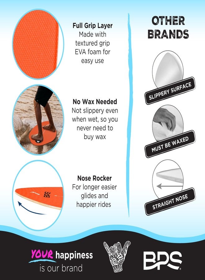 بي بي أس لوح التزلج على الماء "شاكا" من بي بي إس، مقاس 40 بوصة - لوح تزلج خشبي مطلي بالإيبوكسي مع وسادات من مادة EVA - لا حاجة للشمع - لوح تزلج مناسب للمبتدئين والمحترفين - لوح تزلج كبير (برتقالي) - Image 3