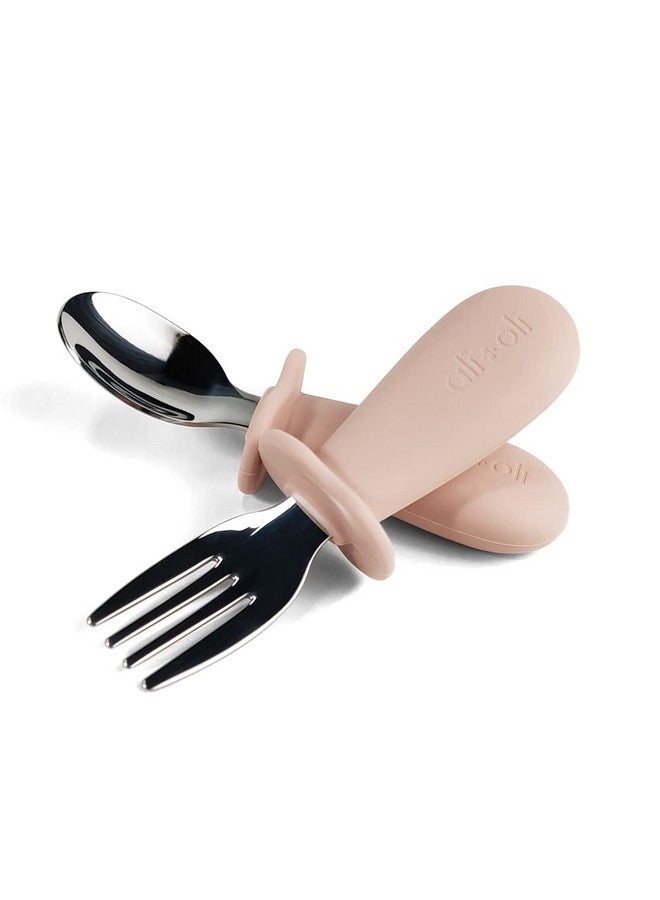 Ali+Oli Spoon & Fork Learning Set For Toddlers (Powder Pink) 6M+ Grab Easy Bpa Free Foodgrade Silicone Handle Kids Silverware Self Feeding Baby Utensil Multistage Baby Feeding Set Ergonomic Design - Image 1