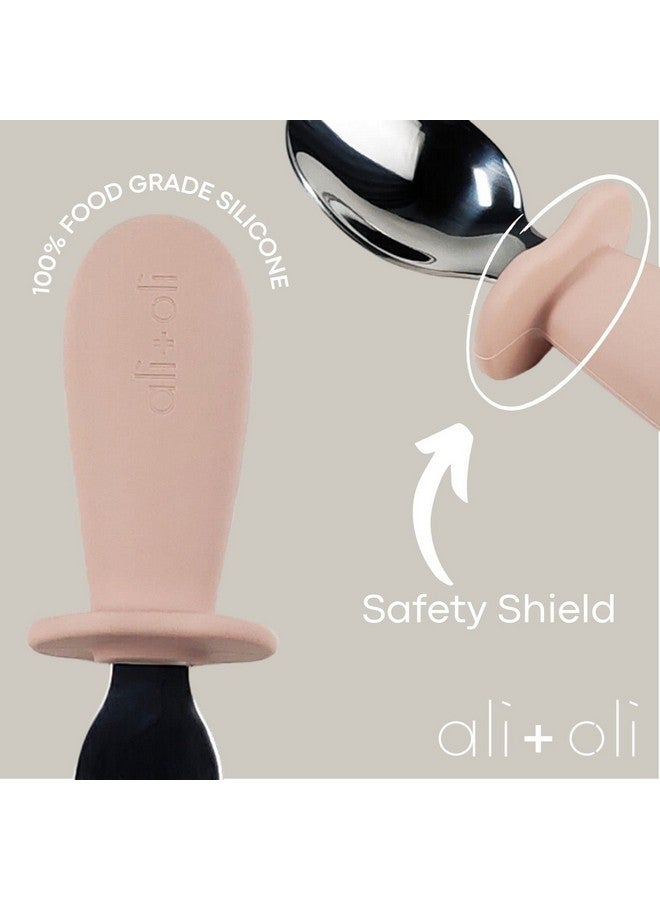 Ali+Oli Spoon & Fork Learning Set For Toddlers (Powder Pink) 6M+ Grab Easy Bpa Free Foodgrade Silicone Handle Kids Silverware Self Feeding Baby Utensil Multistage Baby Feeding Set Ergonomic Design - Image 4