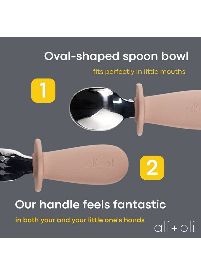Ali+Oli Spoon & Fork Learning Set For Toddlers (Powder Pink) 6M+ Grab Easy Bpa Free Foodgrade Silicone Handle Kids Silverware Self Feeding Baby Utensil Multistage Baby Feeding Set Ergonomic Design - Image 5
