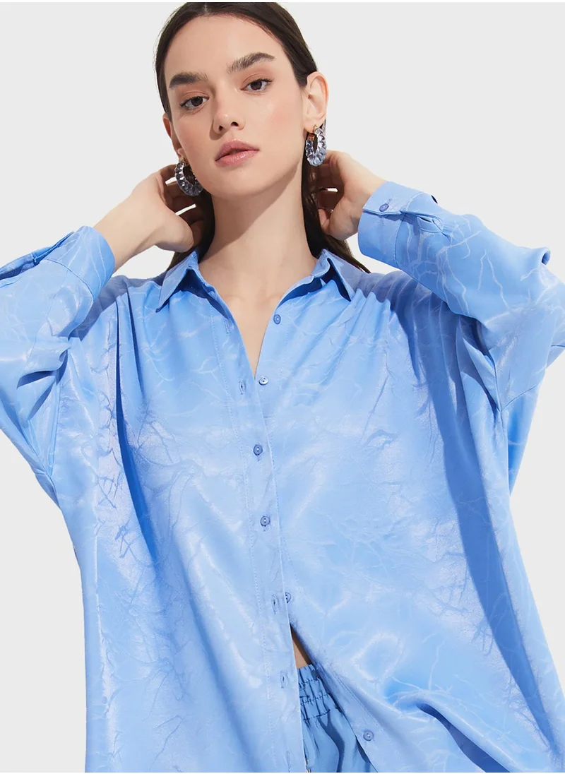 JUNE Patterened Button Down Shirt