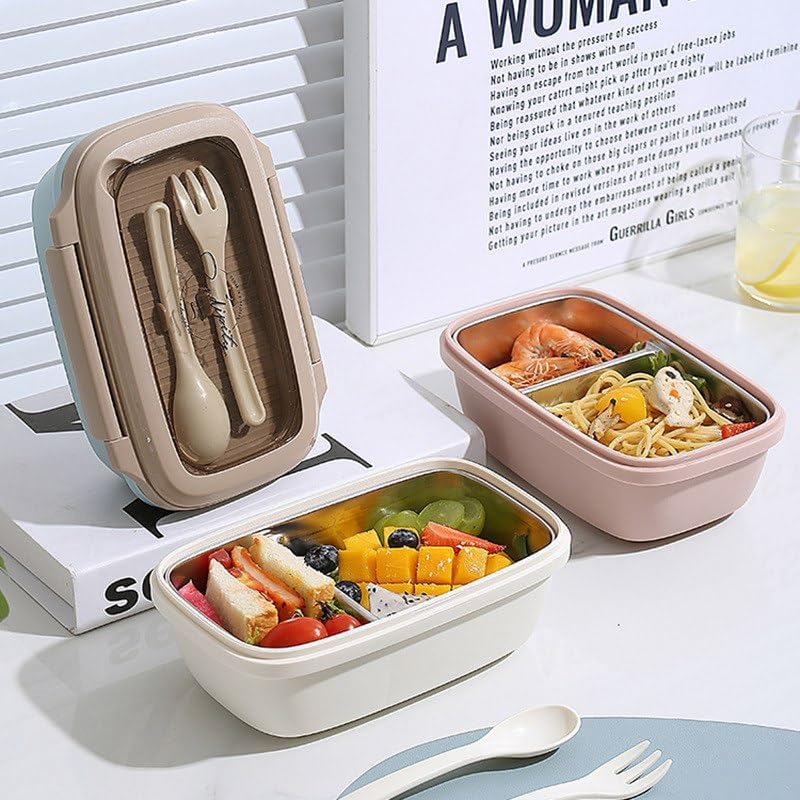 KRESHU Heavy Duty Lunch Box 1000ml Food Storage Lunch Boxes Compartments Airtight Seal Sturdy Bento Box with Spoon (1-Pcs) - Image 3