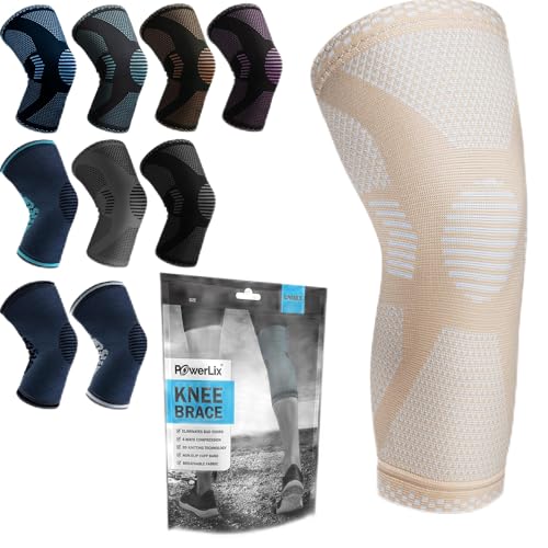 Powerlix Knee Brace with Support and Pad for Pain Relief Medical Knee Support Compression Knee Sleeve for for Men Women Knee Support for Running Basketball Volleyball