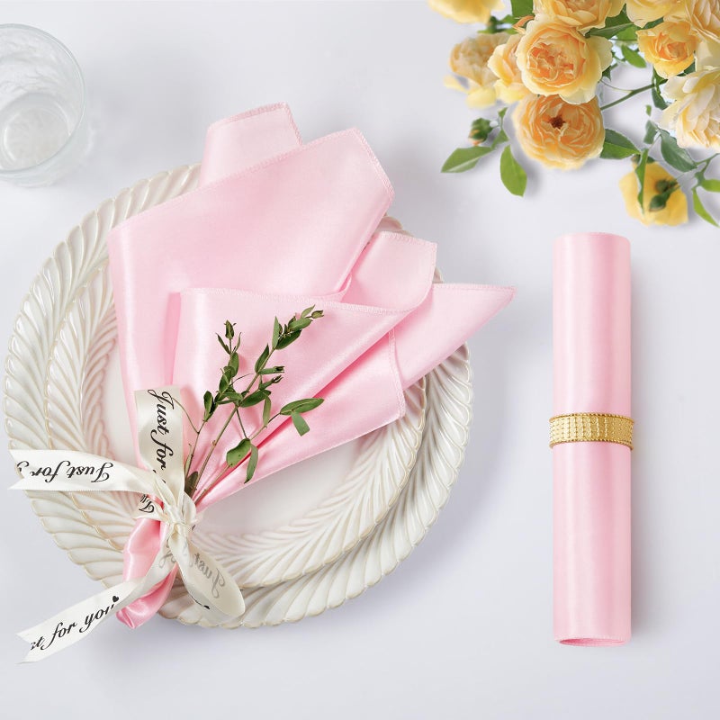 KKJIAF 50 Pack Light Pink Square Satin Napkins 17x17 Inch Soft Smooth Cloth Napkinsï¼ŒSilky Table Napkin for Wedding Banquet Party Decoration - Image 3