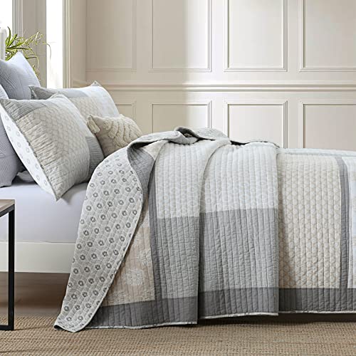 PANGUSHAN Quilt Set King Size, 100% Cotton Bedspread Quilt Bedding Set, Floral Patchwork Quilt Set for King Bed, Moonbeam Bed Spread, Lightweight Comforter Reversible Quilt, All Season, 3 Pieces - Image 3