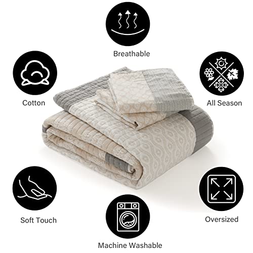 PANGUSHAN Quilt Set King Size, 100% Cotton Bedspread Quilt Bedding Set, Floral Patchwork Quilt Set for King Bed, Moonbeam Bed Spread, Lightweight Comforter Reversible Quilt, All Season, 3 Pieces - Image 5