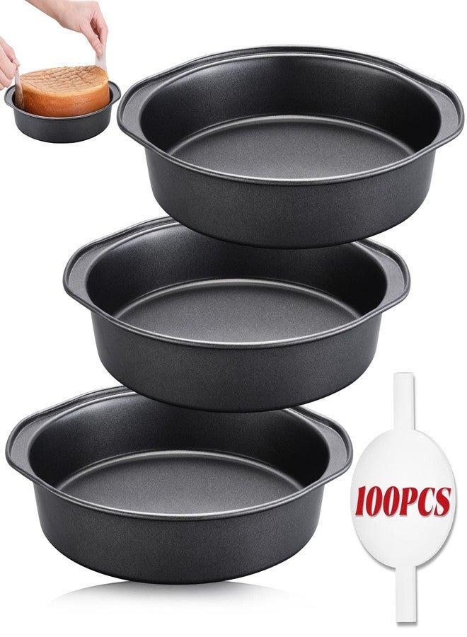 Unokit Round Cake Pan - 3 PCS 8 Inch Carbon Steel Cake Baking Pans with 100 PCS Parchment Paper, Nonstick Cake Pans with Handle, Dishwasher Safe - Image 1