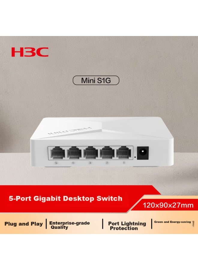 H3c 5-port Gigabit Switch, Enterprise-grade Switch, Home And Dormitory Surveillance Network Cable Splitter, Compatible With 100mbps And S1g - Image 1