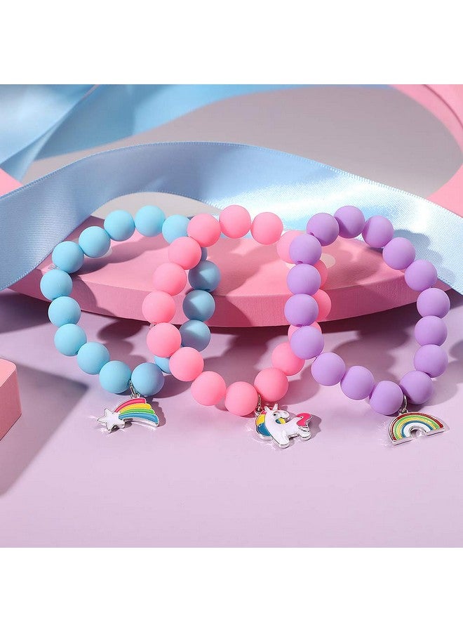 بينك شيب سوار بقلادة من خرز وحيد القرن للفتيات الصغيرات، 6 قطع، سوار صداقة على شكل وحش قوس قزح وزهرة الشمس وقلب نيزك هدية لصديق جيد... - Image 4