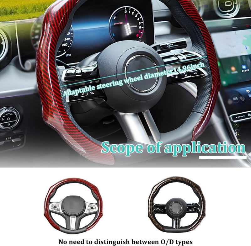 Sandfren Carbon Fiber Car Steering Wheel Cover, Non-Slip Comfortable Vehicle Steering Protector, Automotive Interior Wheel Wrap Cover Decoration Accessories, Universal Fit (Red) - Image 2