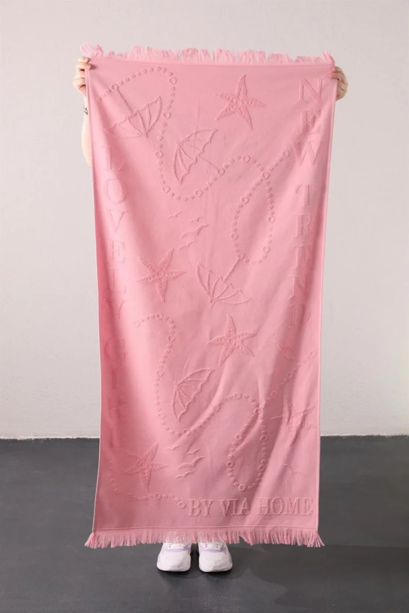 فافورا Trend 100% Cotton Embossed Beach Towel - Pink