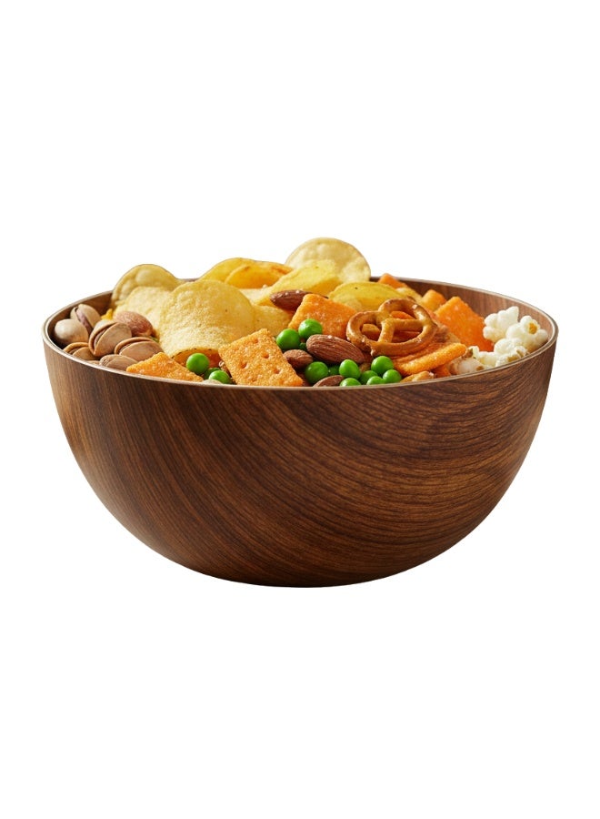 A stylish 20cm plastic bowl with a wood-look finish, perfect for salads, fruits, and popcorn – shatterproof, practical, and versatile – its round design adds a touch of beauty and modernity to your kitchen and home. - Image 1