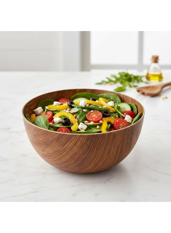 A stylish 20cm plastic bowl with a wood-look finish, perfect for salads, fruits, and popcorn – shatterproof, practical, and versatile – its round design adds a touch of beauty and modernity to your kitchen and home. - Image 3
