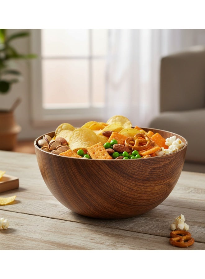 A stylish 20cm plastic bowl with a wood-look finish, perfect for salads, fruits, and popcorn – shatterproof, practical, and versatile – its round design adds a touch of beauty and modernity to your kitchen and home. - Image 4