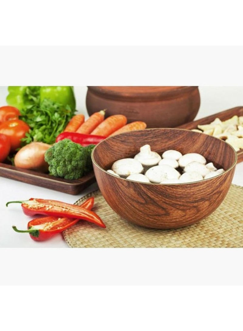 A stylish 20cm plastic bowl with a wood-look finish, perfect for salads, fruits, and popcorn – shatterproof, practical, and versatile – its round design adds a touch of beauty and modernity to your kitchen and home. - Image 5