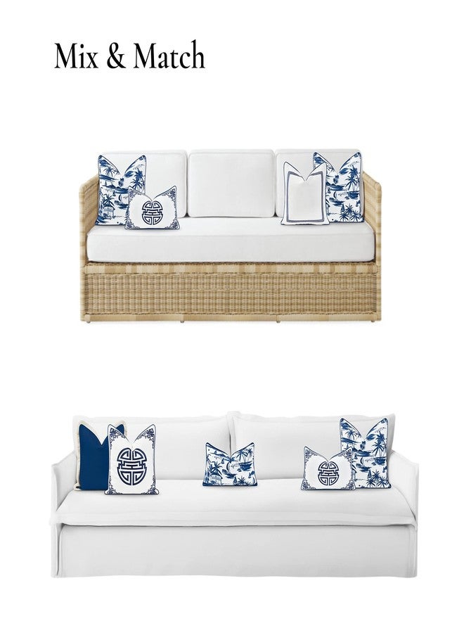 Hofdeco Premium غطاء وسادة قطنية فاخر من هوفديكو، بتصميم ساحلي أنيق مستوحى من طراز هامبتون، مناسب للاستخدام الداخلي والخارجي، مقاس 12 × 20 بوصة، مقاوم للماء، مثالي للفناء الخلفي والأريكة، باللون الأزرق الداكن، مزين برمز طول العمر المطرز. - Image 4