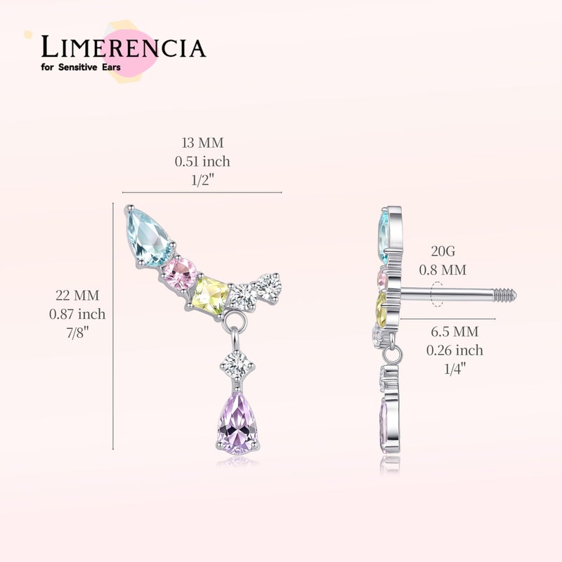 limerencia أقراط ليميرينس من التيتانيوم المضاد للحساسية مع مسمار خلفي من الدرجة الطبية وزركونيا مكعبة G23 20G لأقراط الزحف للأذن لمجوهرات غضروف الأذن الحساسة - Image 5
