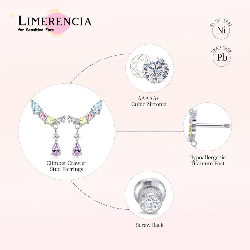 limerencia أقراط ليميرينس من التيتانيوم المضاد للحساسية مع مسمار خلفي من الدرجة الطبية وزركونيا مكعبة G23 20G لأقراط الزحف للأذن لمجوهرات غضروف الأذن الحساسة - Image 3