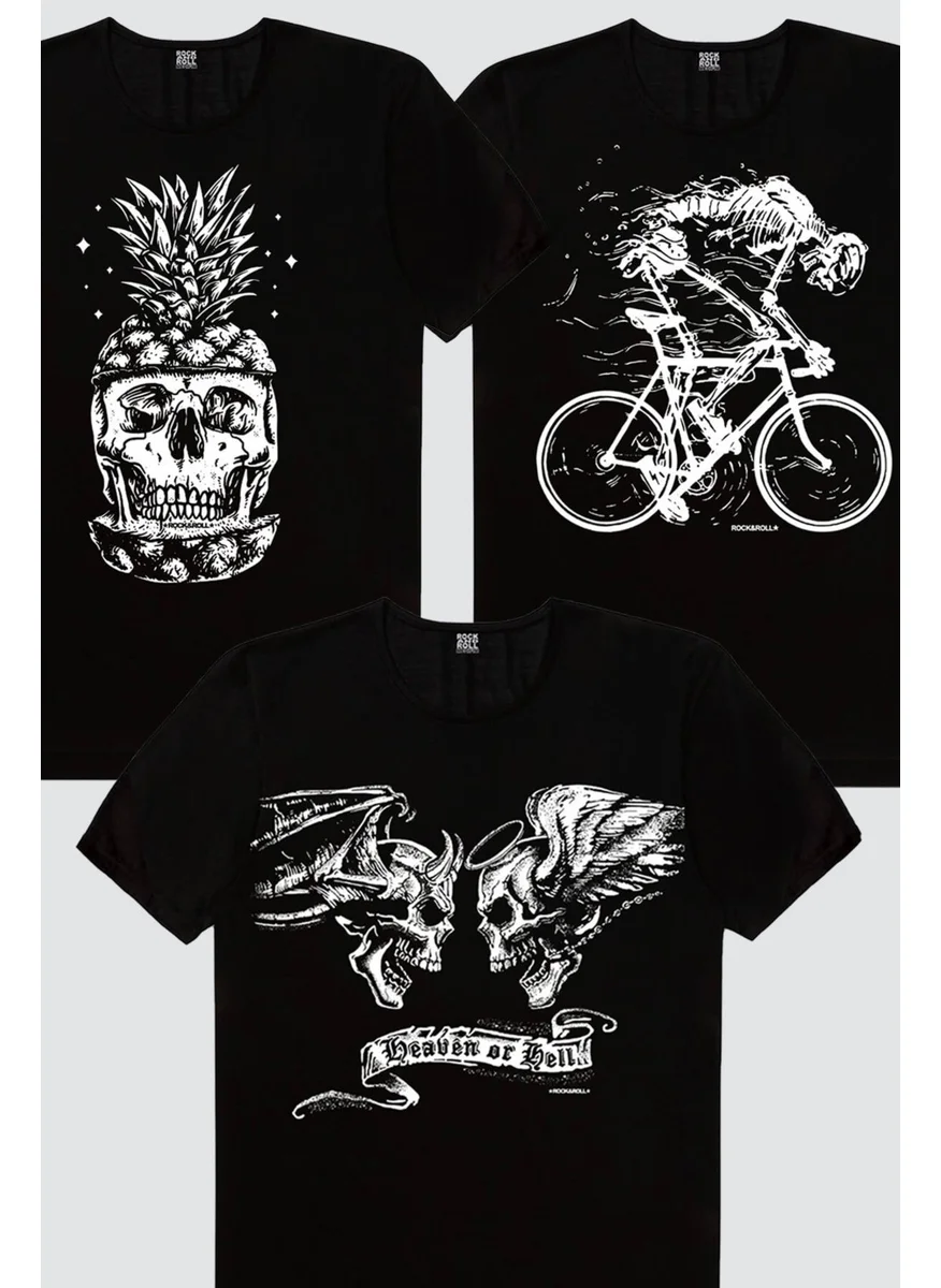 Rock&Roll Pineapple Head Black, Angel Devil, Faster Men's 3-Piece Eco Pack T-Shirt