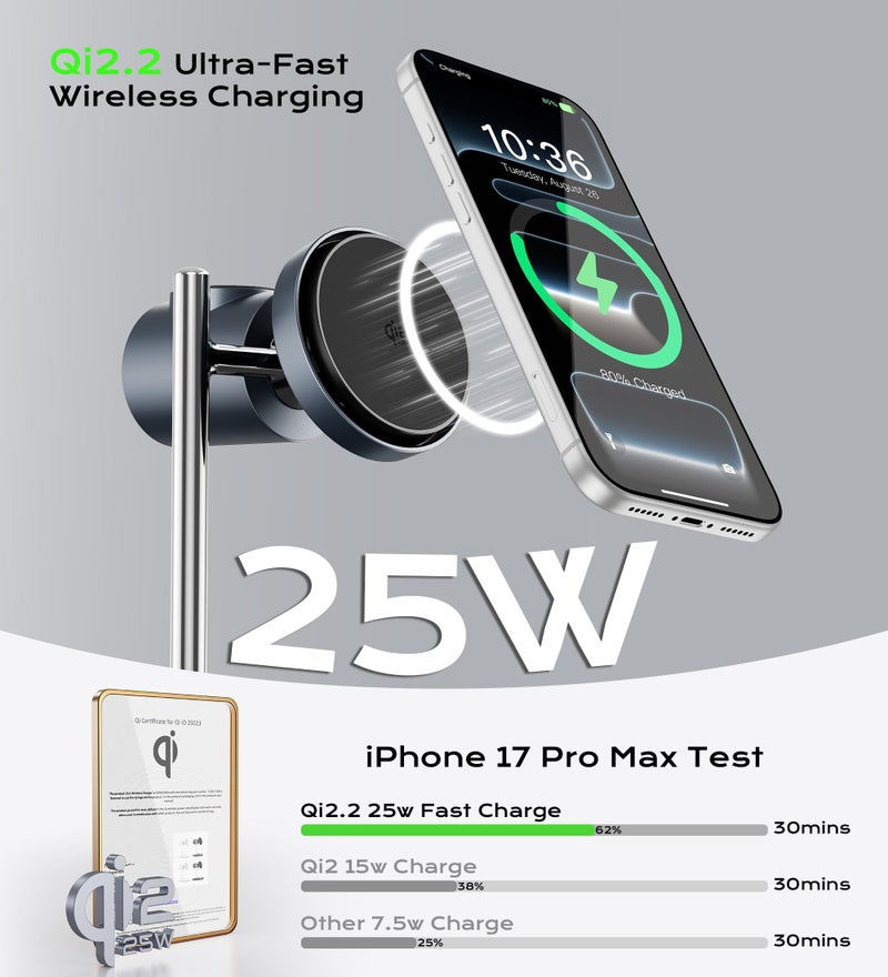 Gumosh Qi2.2 Charging Station for Apple, 25W 3 in 1 Magsafe Charger Stand with Active Cooling Fan, Magnetic Wireless Charger for iPhone 17/16/15/14/13/12, Apple Watch, AirPods (with 45W Adapter) - Image 2