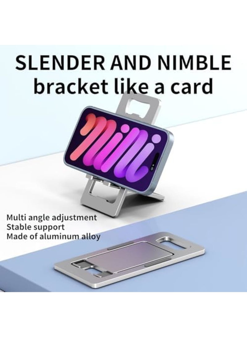 SYOSI حامل هاتف محمول قابل للطي ومحمول مع قاعدة ألومنيوم قابلة للتعديل للمكتب والسفر ومكالمات الفيديو والألعاب، حوامل خفيفة الوزن متوافقة مع جميع الهواتف الذكية (فضي) - Image 5