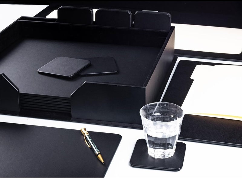 Dacasso Black Leatherette 23Piece Conference Room Set  Executive Desk Surface Protector  Luxury Table Pad Blotters  Square Coasters - Image 5