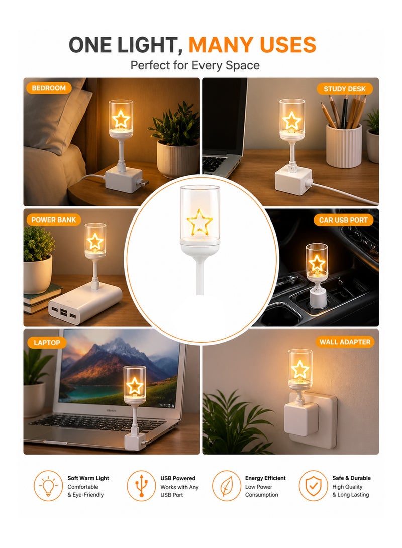 مصباح نجمة USB بإضاءة LED – ضوء دافئ ناعم مع تصميم مرن يعمل بالتوصيل المباشر لغرفة النوم والسيارة والكمبيوتر - Image 2