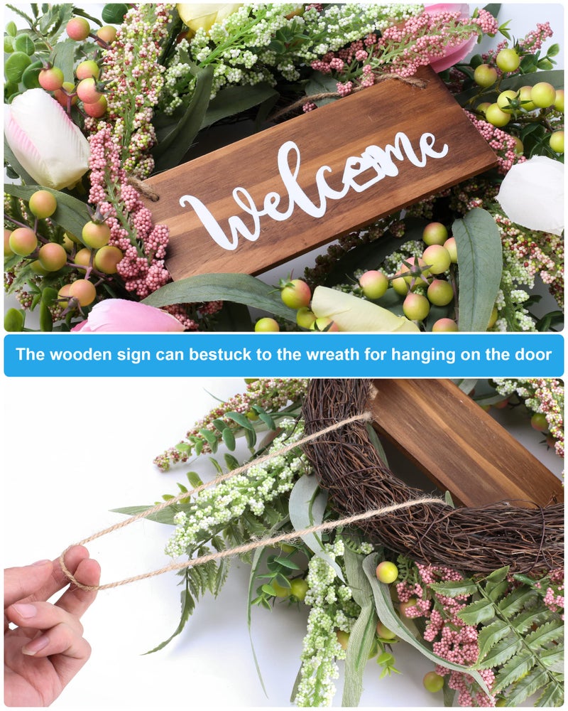 DFRREN Wreaths for Front Door 20 Inch Spring Summer Tulip Wreath withTulip,Berries,Boxwood and Cattails Welcome Door Wreath, Porch, Window -Green Decor for Home, Farmhouse - Spring, Summer, Fall, All Seasons - Image 5