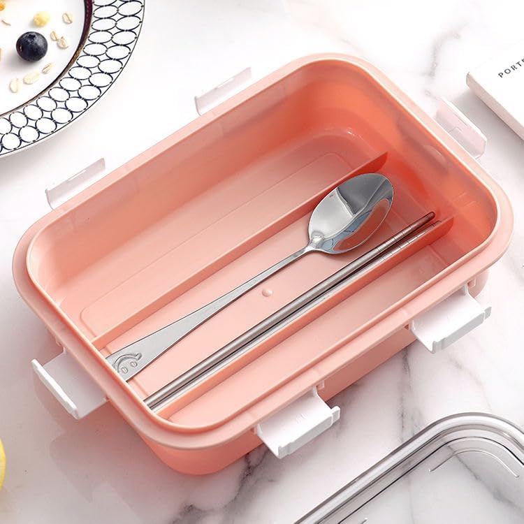 MEDALLIX 2 Compartment Stainless Steel Lunch Box for School, College & Office, Leak-Proof, BPA Free, with Spoon & Chopsticks, 750ml, Grey – Ideal for Kids, Adults & Travel - Image 4