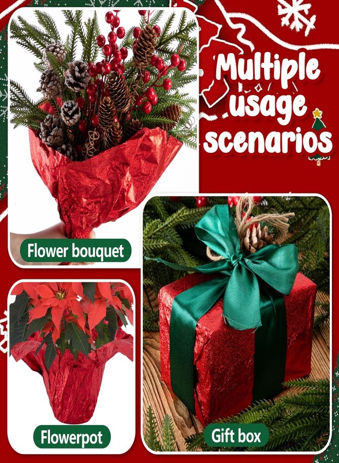 Adnee 2 Roll 10 Yard Floral Foil Plant Pot Covers,Matte Texture Christmas Plant Pot Foil,Red Floral Pot Wrapping Paper for Christmas Home Flower Pot DIY decor - Image 4