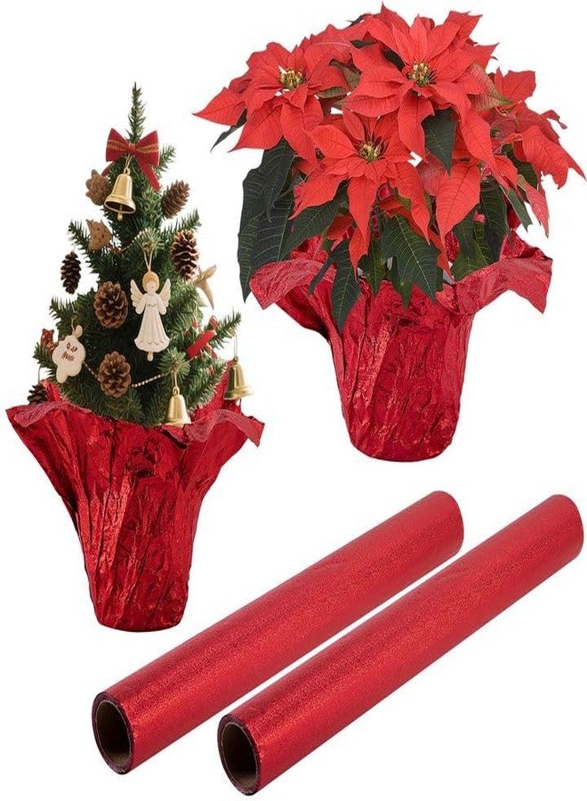Adnee 2 Roll 10 Yard Floral Foil Plant Pot Covers,Matte Texture Christmas Plant Pot Foil,Red Floral Pot Wrapping Paper for Christmas Home Flower Pot DIY decor - Image 1