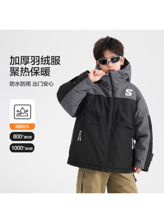 Boys' Winter Clothing Contrasting Color Outdoor Waterproof Jacket Cotton Jacket  New Kidsren's Student Sports Cotton Jacket Thick Jacket