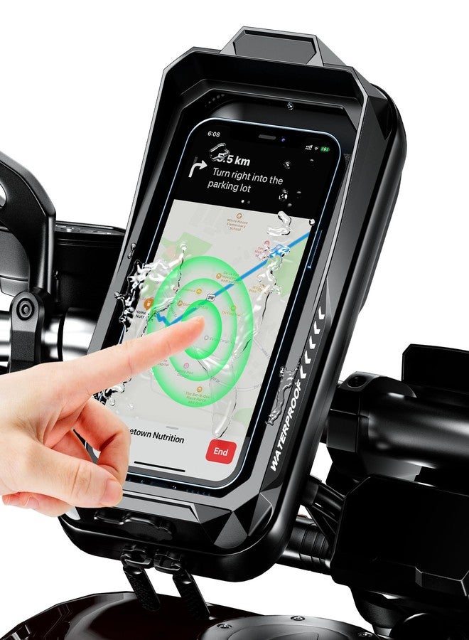 Kewig Bike Phone Mount Waterproof, Bicycle Phone Mount Holder Pouch with Sun Visor & Touch-Screen, Handlebar Phone Mount with 360 Rotation Bike Phone Holder Suitable for 4.0'' - 6.7'' Cellphones - Image 1