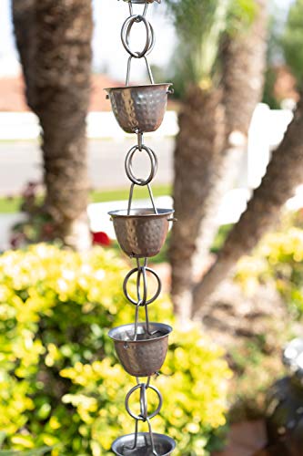 Monarch Rain Chains Aluminum Hammered Cup Rain Chain, 8.5 ft Pewter Powder Coated Aluminum Decorative Rain Catcher Chain for Gutters, Pewter Aluminum Rain Gutter Replacement Downspout - Image 2