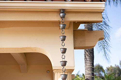 Monarch Rain Chains Aluminum Hammered Cup Rain Chain, 8.5 ft Pewter Powder Coated Aluminum Decorative Rain Catcher Chain for Gutters, Pewter Aluminum Rain Gutter Replacement Downspout - Image 3