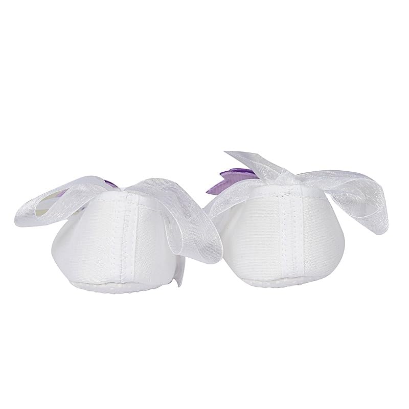 Rsmart Infant New Baby Toddlers Boys and Girls Cotton White Sandal Ribbon Booties With Purple Butterfly Patch [RSM_34] - Image 2