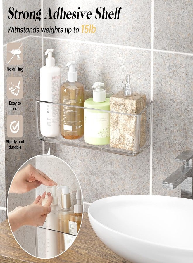 PAVSTINE 2 Pcs Clear Shower Shelf, Large Bathroom Shower Shelves, Adhesive Bathroom Shelf, Wall Mounted Caddy, No Drill Self Adhesive Shower Organizer, Clear Bathroom Shelves with Self Adhesive Tape - Image 2
