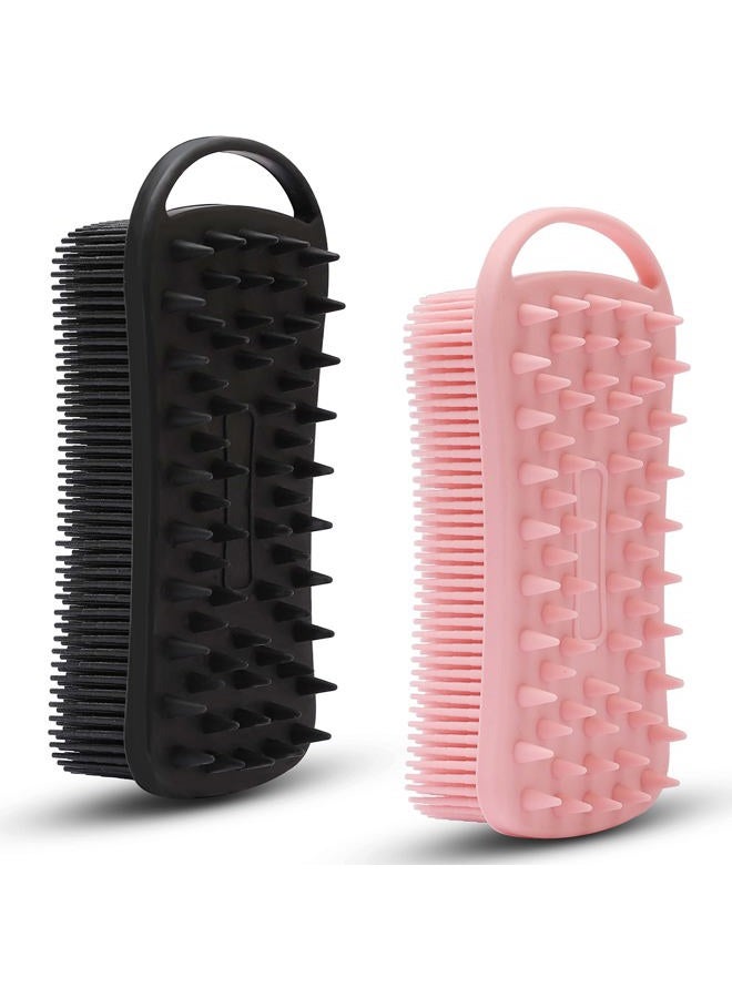 MtBoi 2 PC Silicone Exfoliating Body Scrubber, 2 in 1 Silicone Body Shampoo Brush, Soft Silicone Loofah for Sensitive Skin, Shower Silicone Hair Scalp Massager, Easy to Clean, Lather Well (Black&Pink) - Image 1