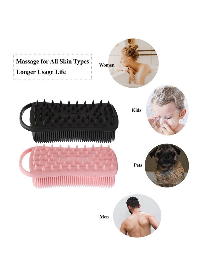 MtBoi 2 PC Silicone Exfoliating Body Scrubber, 2 in 1 Silicone Body Shampoo Brush, Soft Silicone Loofah for Sensitive Skin, Shower Silicone Hair Scalp Massager, Easy to Clean, Lather Well (Black&Pink) - Image 4