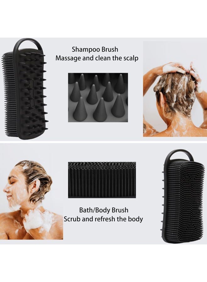 MtBoi 2 PC Silicone Exfoliating Body Scrubber, 2 in 1 Silicone Body Shampoo Brush, Soft Silicone Loofah for Sensitive Skin, Shower Silicone Hair Scalp Massager, Easy to Clean, Lather Well (Black&Pink) - Image 2
