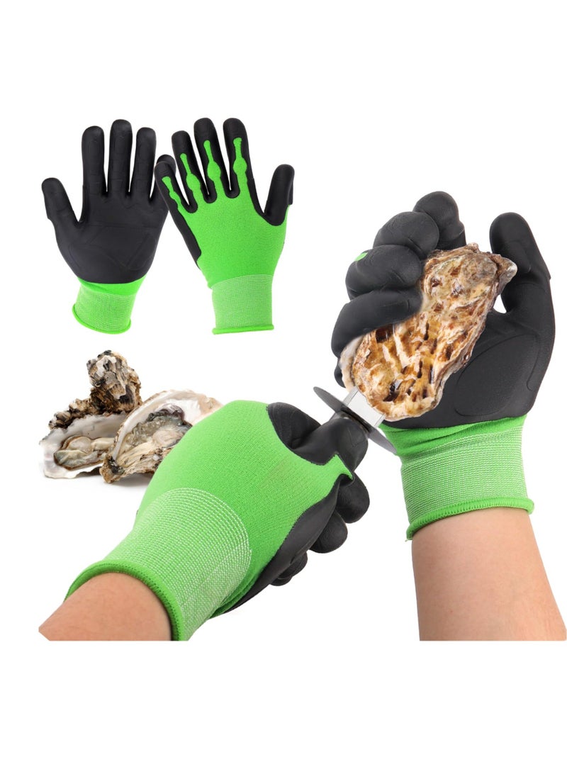 Oyster Shucking Gloves, Clamming Equipment, Oyster Shucker Tool Protectors Handguard, Oyster Opener Machine Kit, Easy to Use Oyster Holders Seafood Tool, Green-Black - Image 1