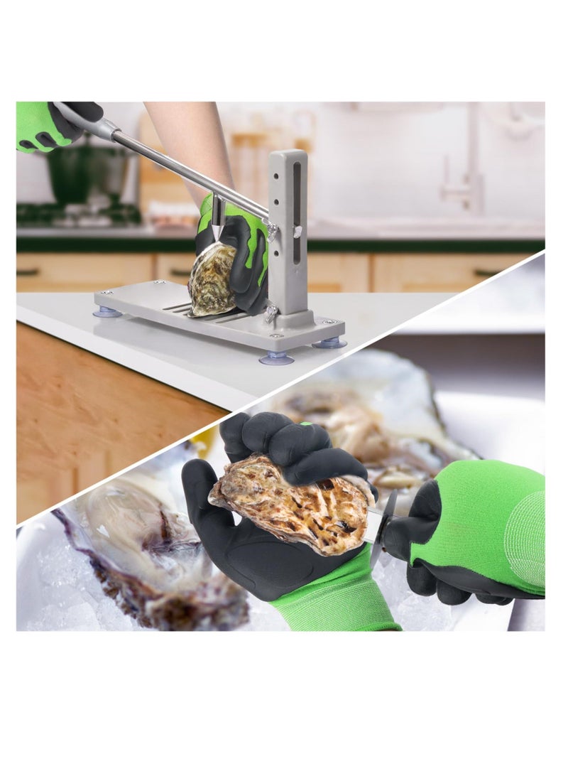 Oyster Shucking Gloves, Clamming Equipment, Oyster Shucker Tool Protectors Handguard, Oyster Opener Machine Kit, Easy to Use Oyster Holders Seafood Tool, Green-Black - Image 4