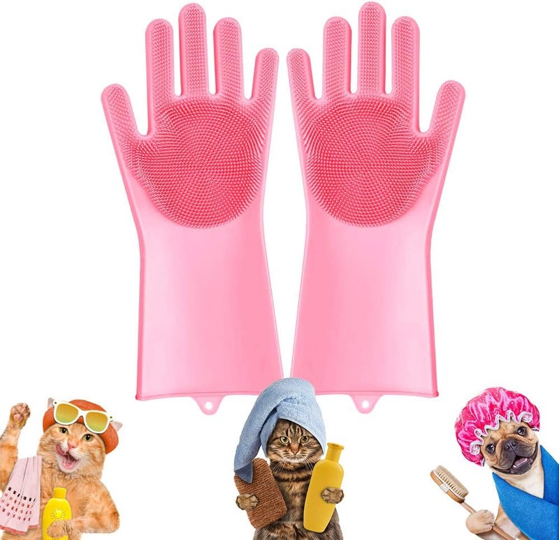 Pet-Grooming-Gloves for Bathing & Hair-Removal, Dog and Cat Brush Bath-Scrubb... - Image 1
