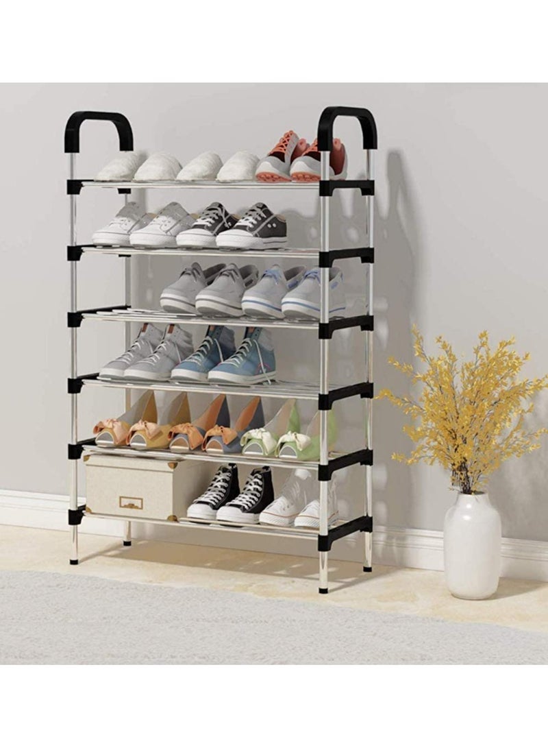 رومان جيفتس رف أحذية من 6 طبقات، تخزين معدني قوي قابل للتعديل، 18 رفًا، غطاء رف غطاء أحذية، تخزين منظم، تخزين أحذية لغرفة النوم، خزانة، غرفة المعيشة، المدخل 110 × 30 × 60 سم - Image 3