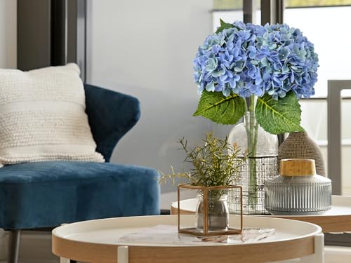 ZYTUYO 20 inches 4 Pcs Blue Green Real Touch Hydrangea Artificial Flowers Boho Lifelike Real Looking Latex Hydrangeas Flower with Long Stem for Home Decor Spring Table Centrepiece - Image 3