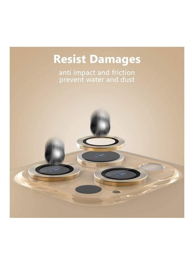 HEXABEX 3pc iPhone 12 Pro Camera Lens Protector, Metal Ring Tempered Glass Camera Lens Protector for iPhone 12 Pro Gold - Image 2