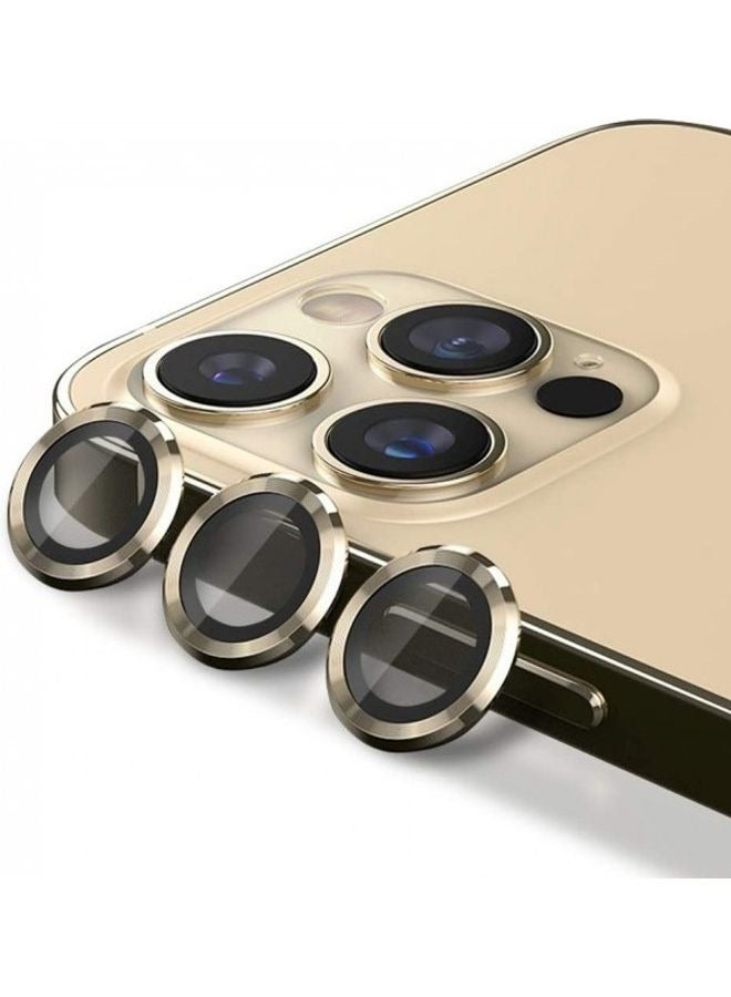 HEXABEX 3pc iPhone 12 Pro Camera Lens Protector, Metal Ring Tempered Glass Camera Lens Protector for iPhone 12 Pro Gold - Image 1